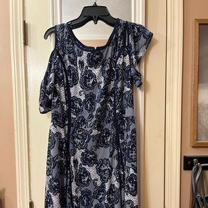 Dress Barn 18w navy and cream open shoulder dress